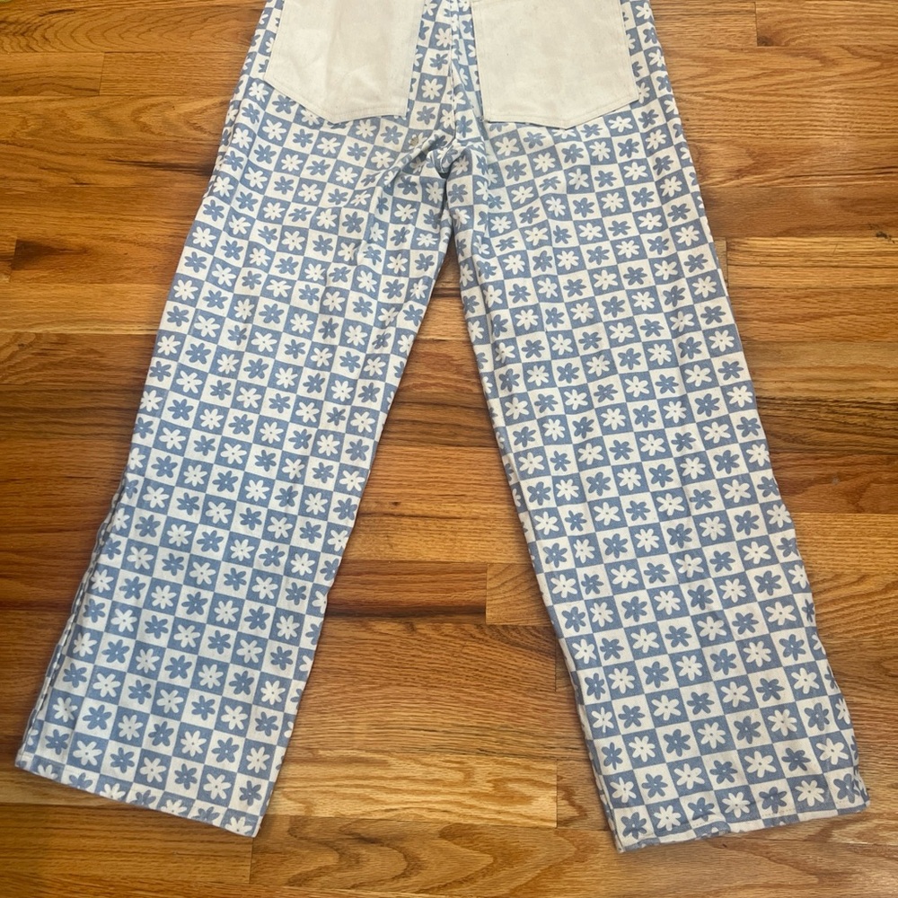 Lisa Says Gah Flower Jeans Floral Blue White 30 High Waisted Denim Straight Leg